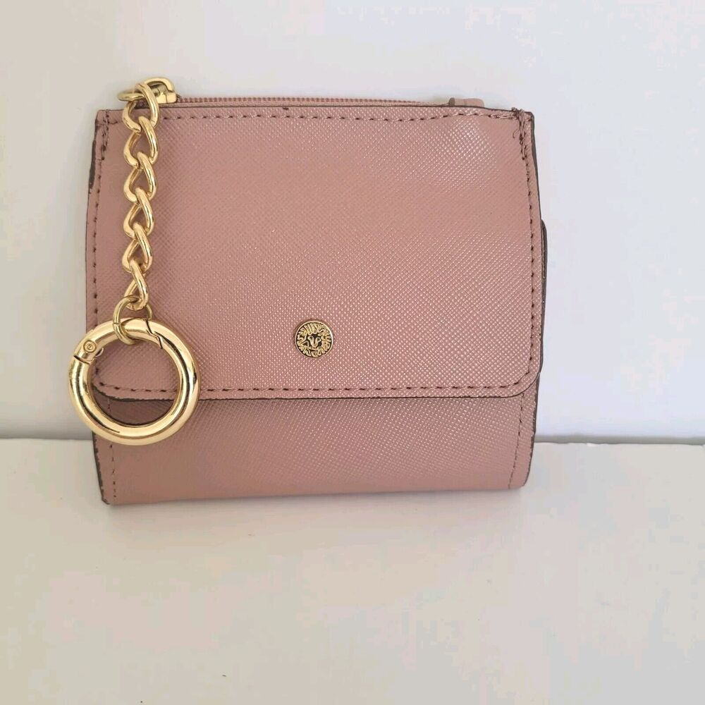 Anne Klein Small Mini Wallet Card Coin Holder Key Ring Compact‎ Light Blush Pink